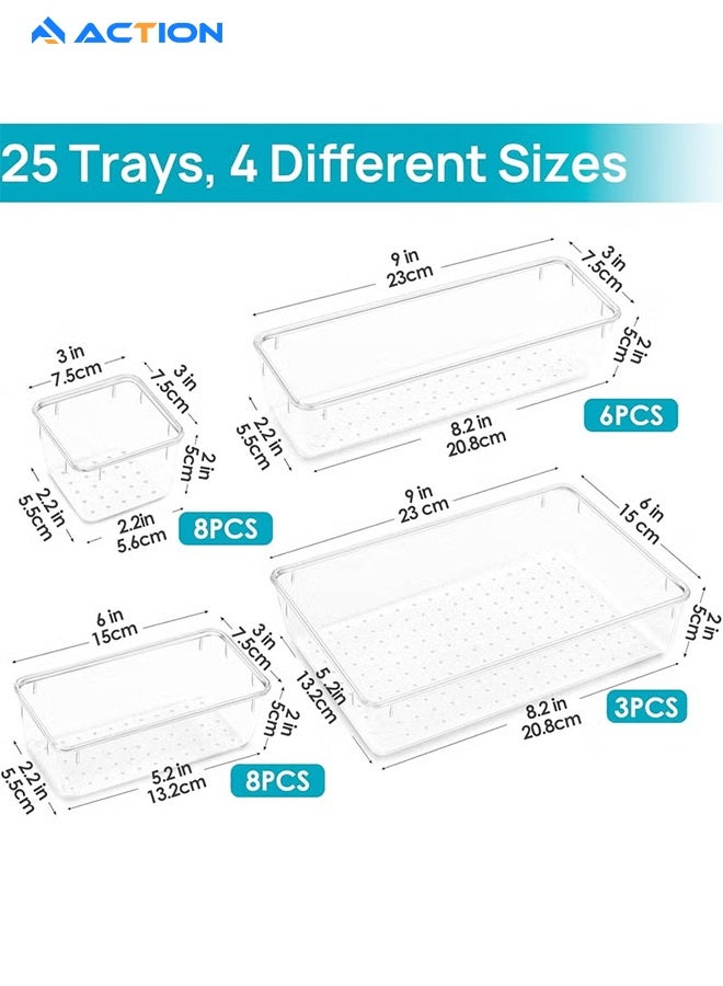 ACTION 25PCS Clear Plastic Drawer Organizer Set – 4 Size Storage Trays for Bathroom, Vanity, Makeup, Kitchen Utensils, Bedroom & Office - Image 4